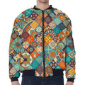 Vintage Mandala Bohemian Pattern Print Zip Sleeve Bomber Jacket