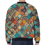 Vintage Mandala Bohemian Pattern Print Zip Sleeve Bomber Jacket