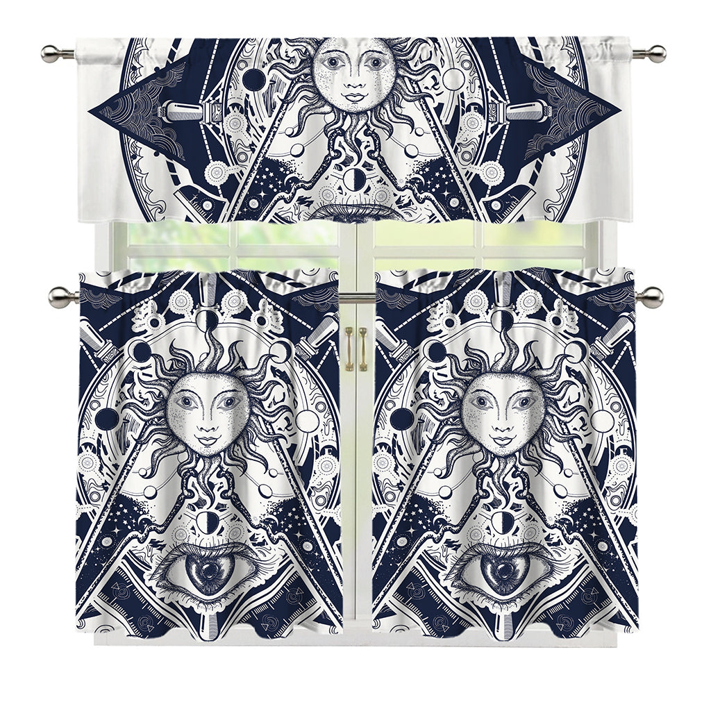 Vintage Masonic Freemasonry Print 3 Piece Kitchen Curtains