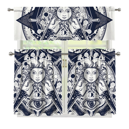 Vintage Masonic Freemasonry Print 3 Piece Kitchen Curtains