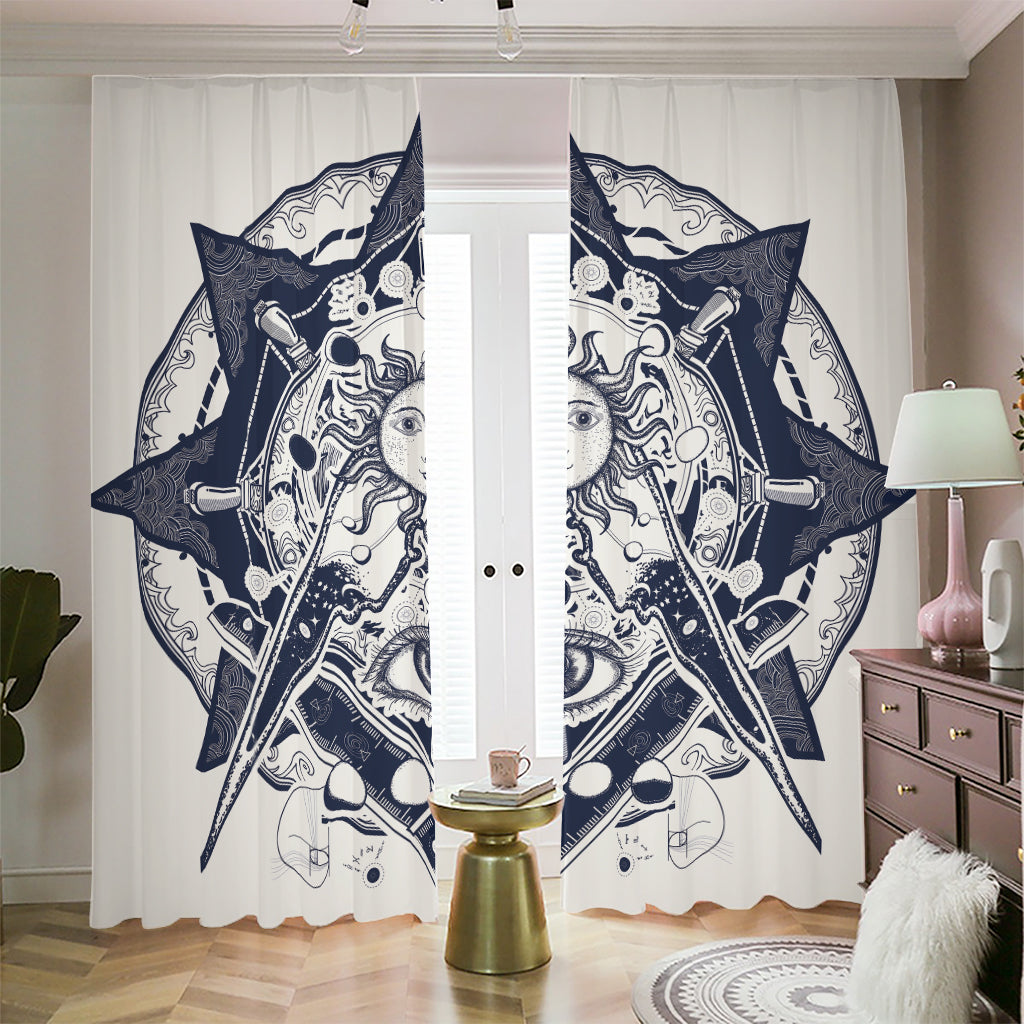 Vintage Masonic Freemasonry Print Blackout Pencil Pleat Curtains
