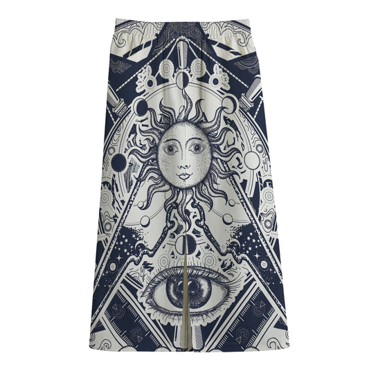 Vintage Masonic Freemasonry Print Cotton Front Slit Maxi Skirt