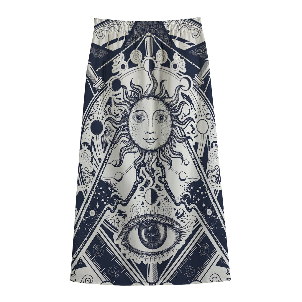Vintage Masonic Freemasonry Print Cotton Front Slit Maxi Skirt