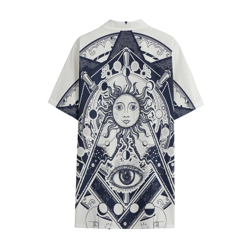 Vintage Masonic Freemasonry Print Cotton Hawaiian Shirt