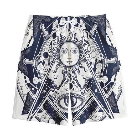 Vintage Masonic Freemasonry Print Cotton Shorts