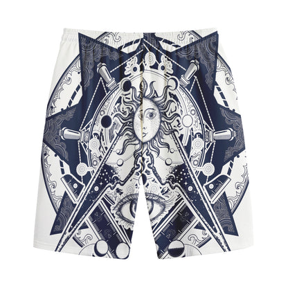 Vintage Masonic Freemasonry Print Cotton Shorts