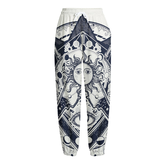 Vintage Masonic Freemasonry Print Fleece Lined Knit Pants