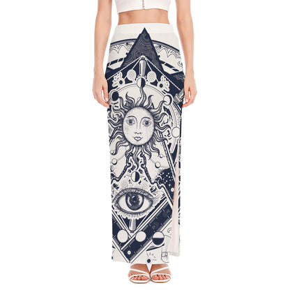 Vintage Masonic Freemasonry Print High Slit Maxi Skirt