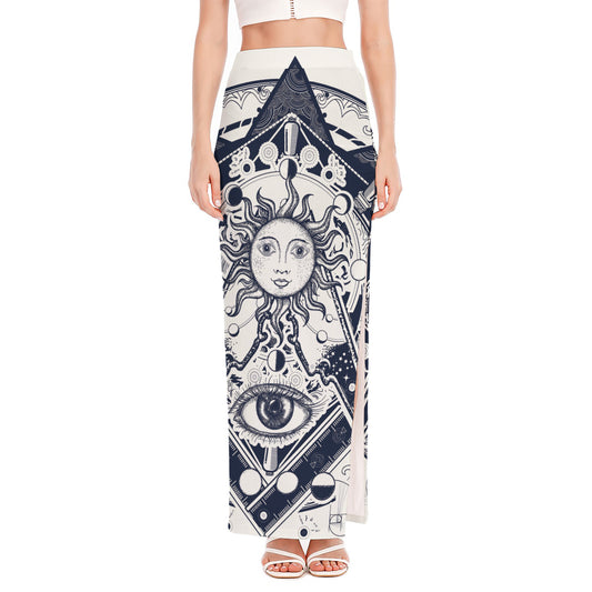 Vintage Masonic Freemasonry Print High Slit Maxi Skirt