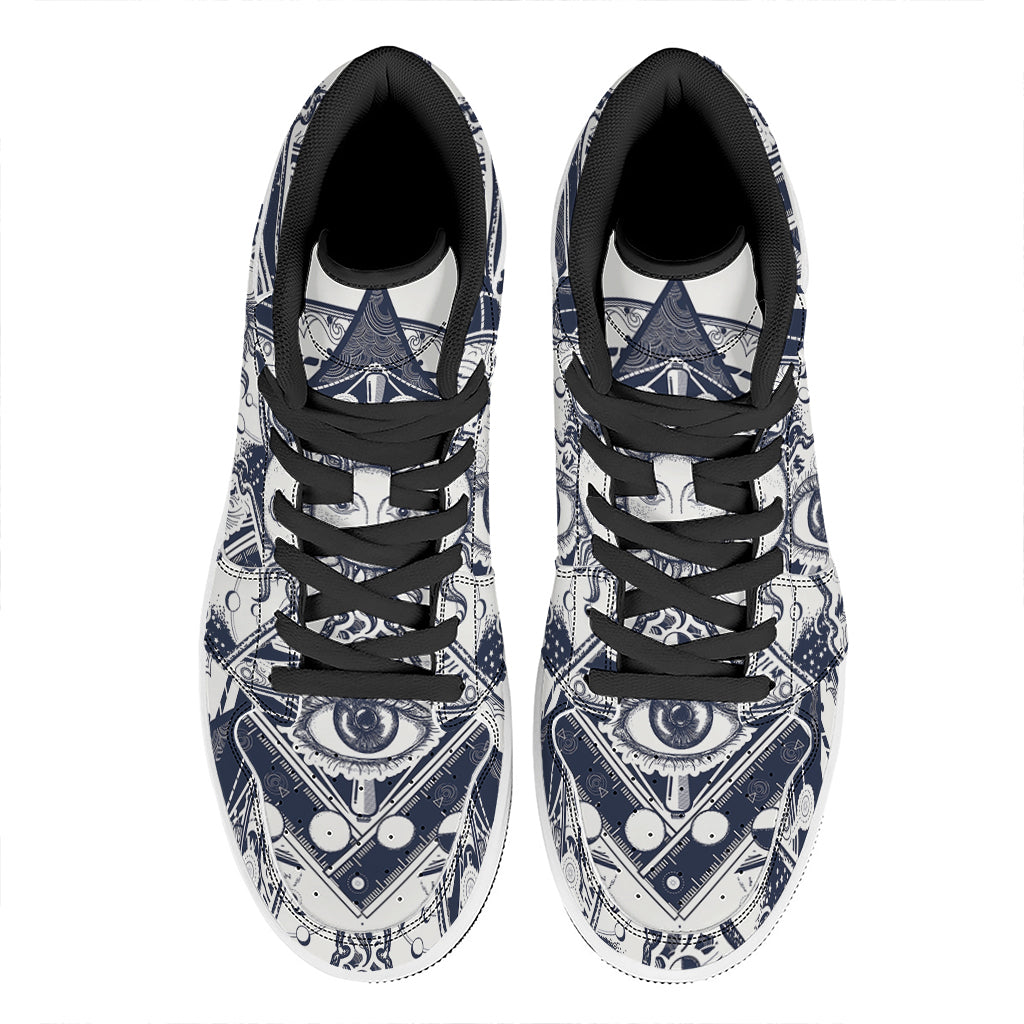 Vintage Masonic Freemasonry Print High Top Leather Sneakers