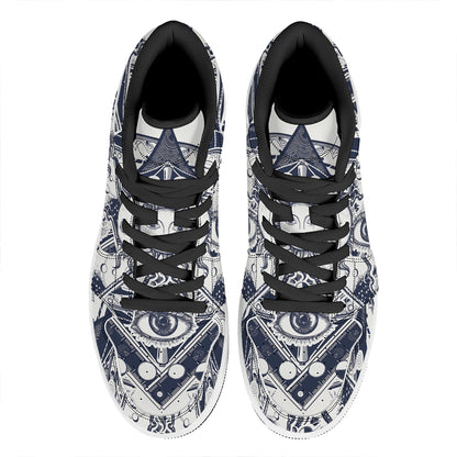 Vintage Masonic Freemasonry Print High Top Leather Sneakers