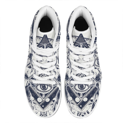 Vintage Masonic Freemasonry Print High Top Leather Sneakers