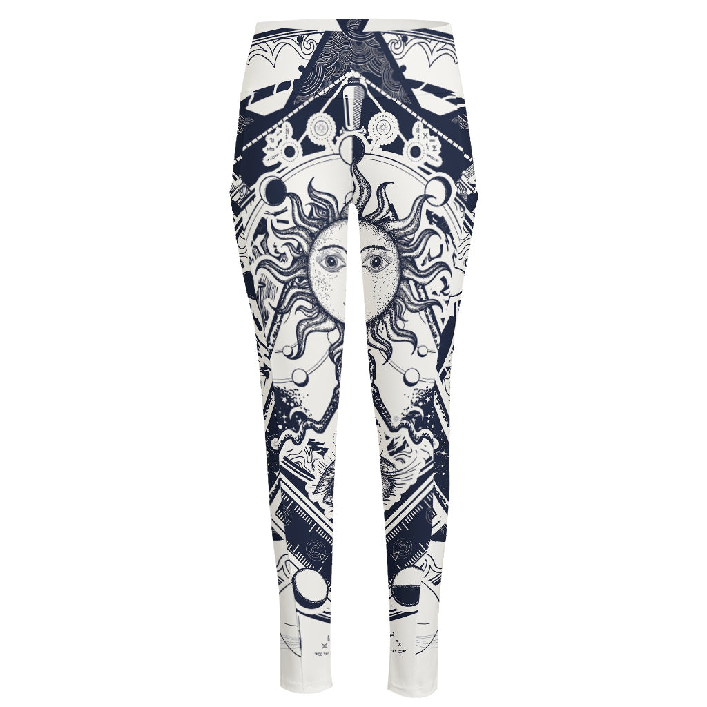 Vintage Masonic Freemasonry Print High-Waisted Pocket Leggings