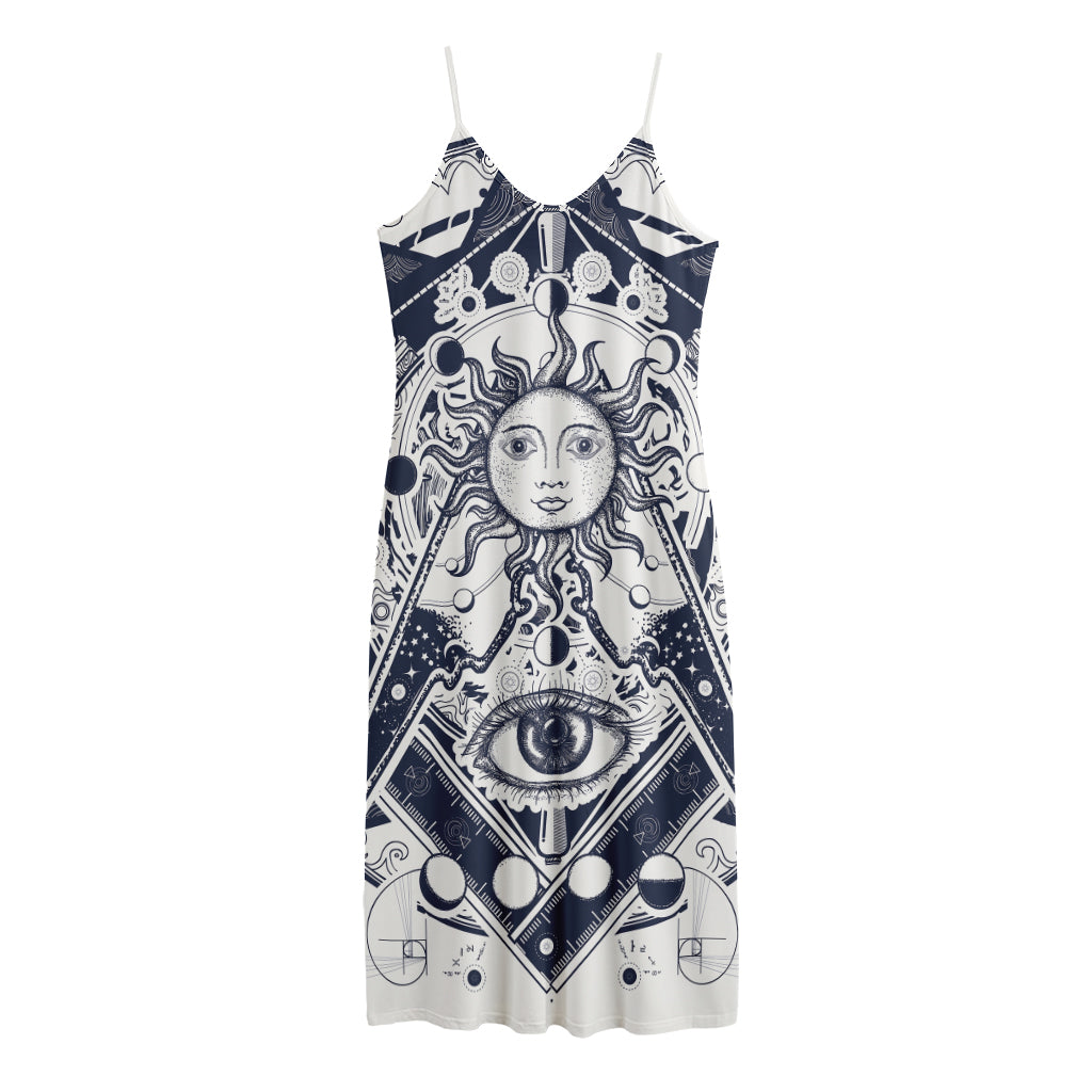 Vintage Masonic Freemasonry Print Jersey Midi Cami Dress