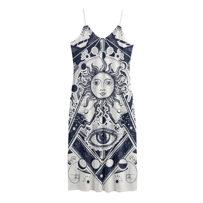 Vintage Masonic Freemasonry Print Jersey Midi Cami Dress
