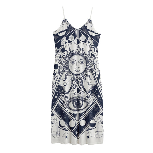 Vintage Masonic Freemasonry Print Jersey Midi Cami Dress