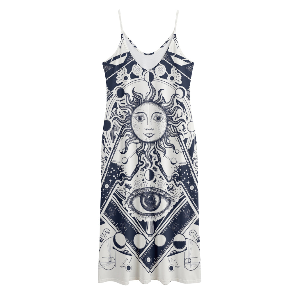 Vintage Masonic Freemasonry Print Jersey Midi Cami Dress