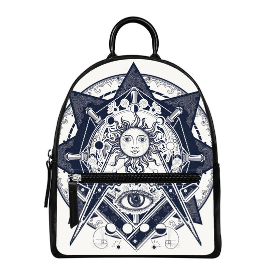Vintage Masonic Freemasonry Print Leather Backpack