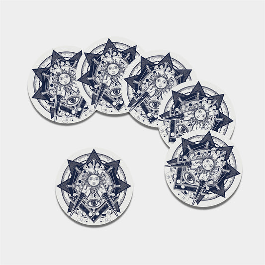 Vintage Masonic Freemasonry Print Leather Coaster Set