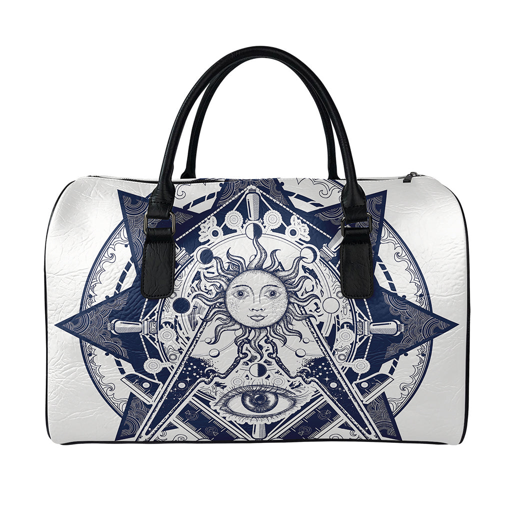 Vintage Masonic Freemasonry Print Leather Duffle Bag