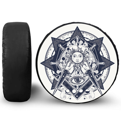 Vintage Masonic Freemasonry Print Leather Spare Tire Cover