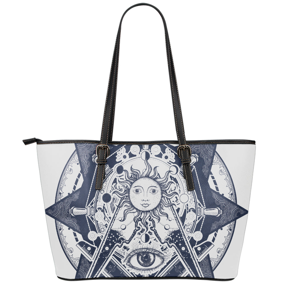 Vintage Masonic Freemasonry Print Leather Tote Bag