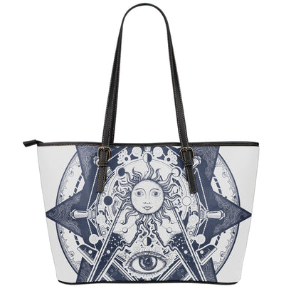 Vintage Masonic Freemasonry Print Leather Tote Bag