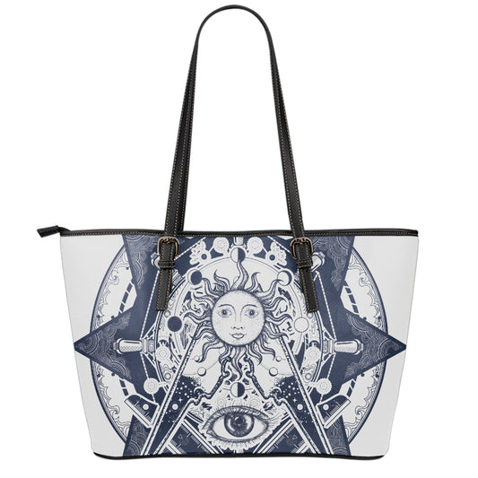 Vintage Masonic Freemasonry Print Leather Tote Bag