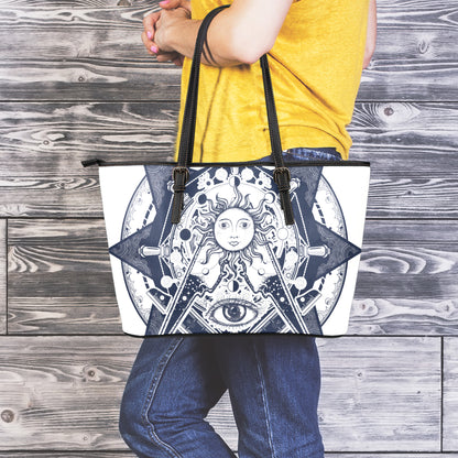 Vintage Masonic Freemasonry Print Leather Tote Bag