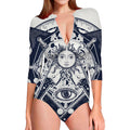 Vintage Masonic Freemasonry Print Long Sleeve Swimsuit