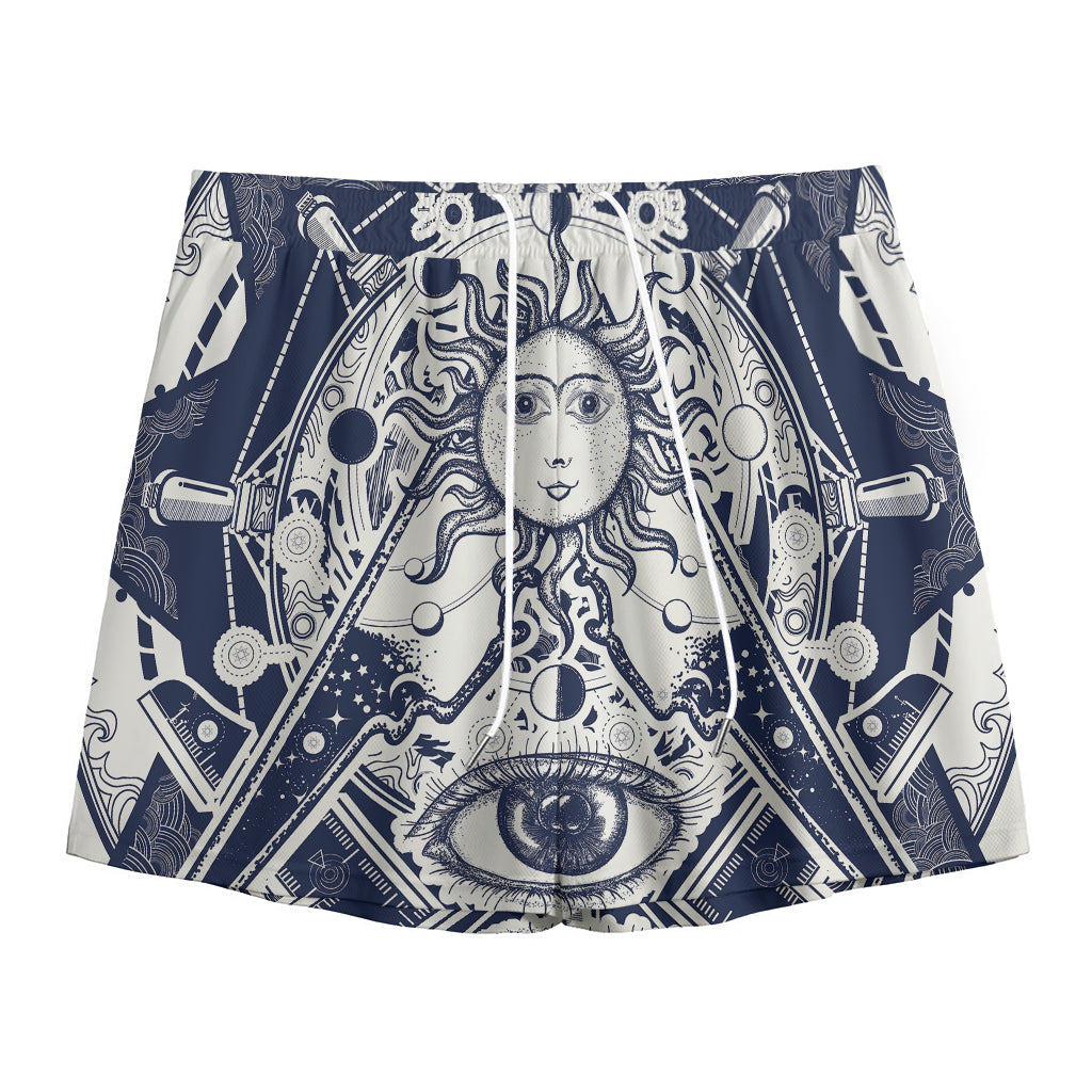 Vintage Masonic Freemasonry Print Mesh Shorts