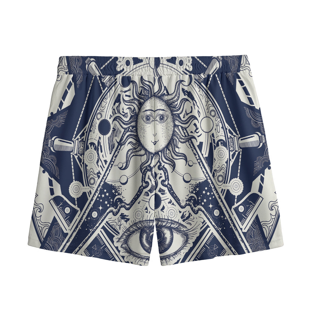Vintage Masonic Freemasonry Print Mesh Shorts