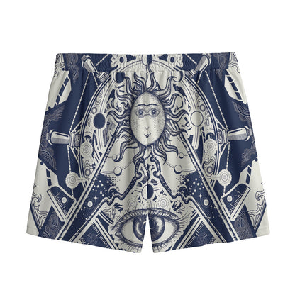 Vintage Masonic Freemasonry Print Mesh Shorts