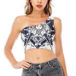 Vintage Masonic Freemasonry Print One Shoulder Crop Top