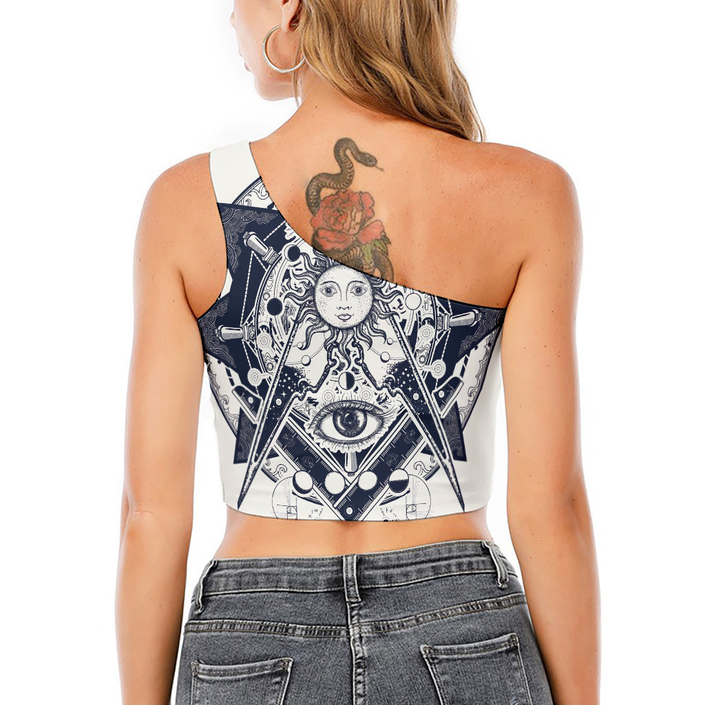 Vintage Masonic Freemasonry Print One Shoulder Crop Top