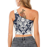 Vintage Masonic Freemasonry Print One Shoulder Crop Top