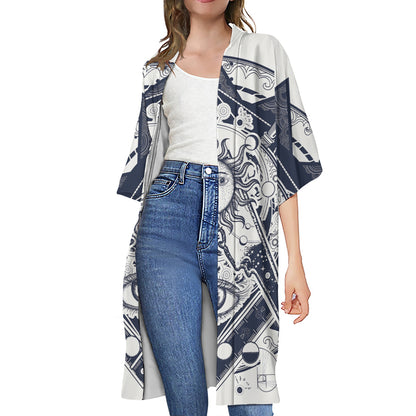 Vintage Masonic Freemasonry Print Open Front Beach Cover Up