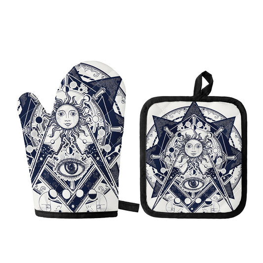 Vintage Masonic Freemasonry Print Oven Mitt And Pot Holder Set