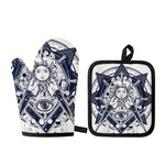 Vintage Masonic Freemasonry Print Oven Mitt And Pot Holder Set