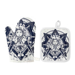 Vintage Masonic Freemasonry Print Oven Mitt And Pot Holder Set