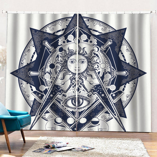 Vintage Masonic Freemasonry Print Pencil Pleat Curtains