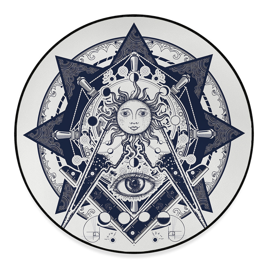 Vintage Masonic Freemasonry Print Round Floor Mat
