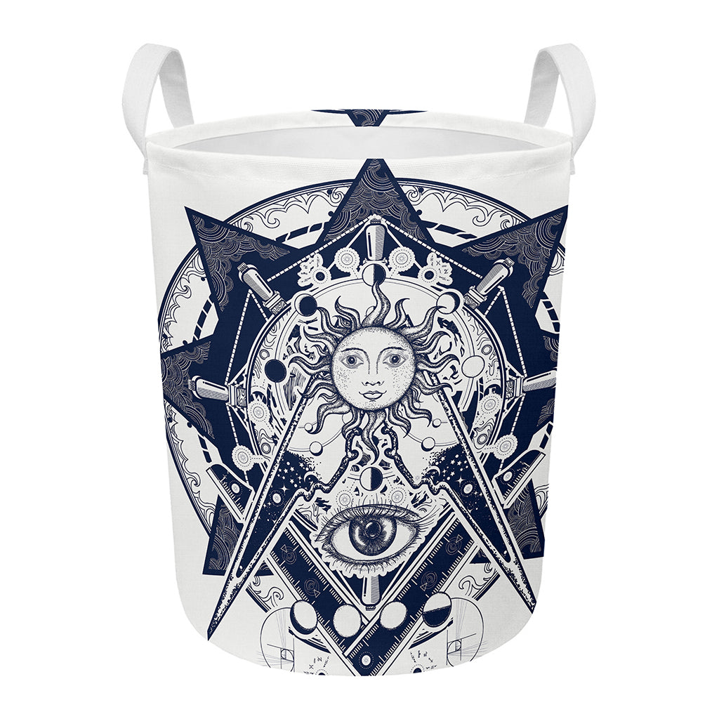 Vintage Masonic Freemasonry Print Round Laundry Basket