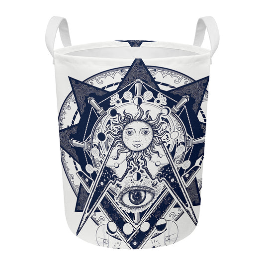 Vintage Masonic Freemasonry Print Round Laundry Basket