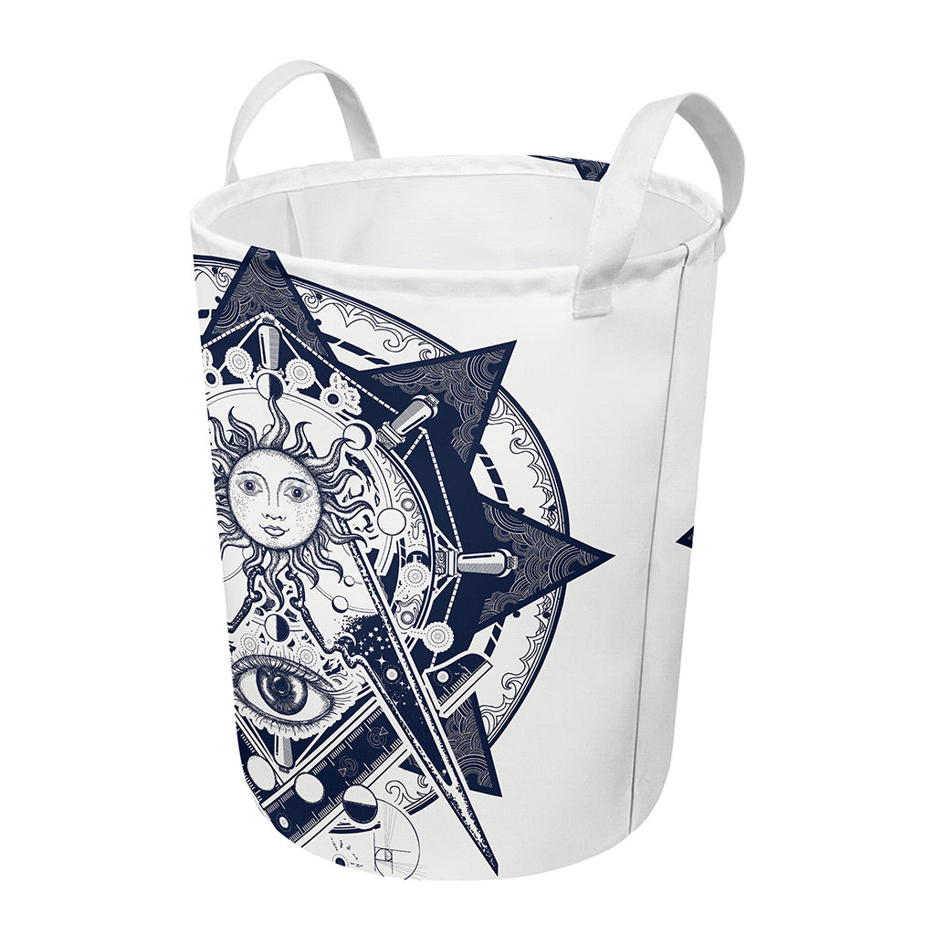 Vintage Masonic Freemasonry Print Round Laundry Basket