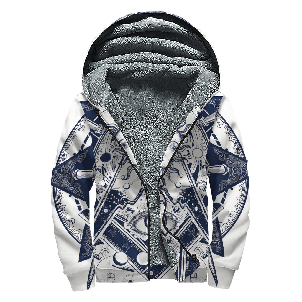 Vintage Masonic Freemasonry Print Sherpa Lined Zip Up Hoodie