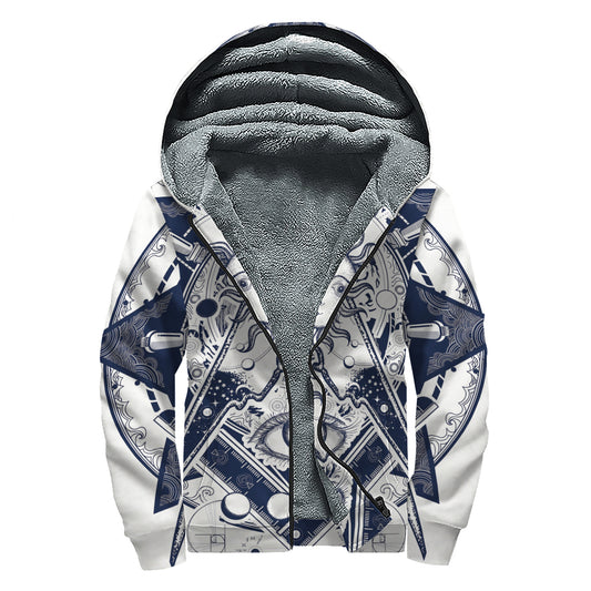 Vintage Masonic Freemasonry Print Sherpa Lined Zip Up Hoodie