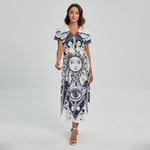Vintage Masonic Freemasonry Print Short Sleeve Maxi Dress