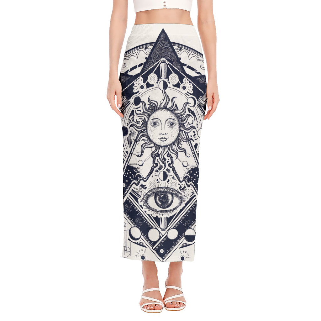 Vintage Masonic Freemasonry Print Side Slit Maxi Skirt