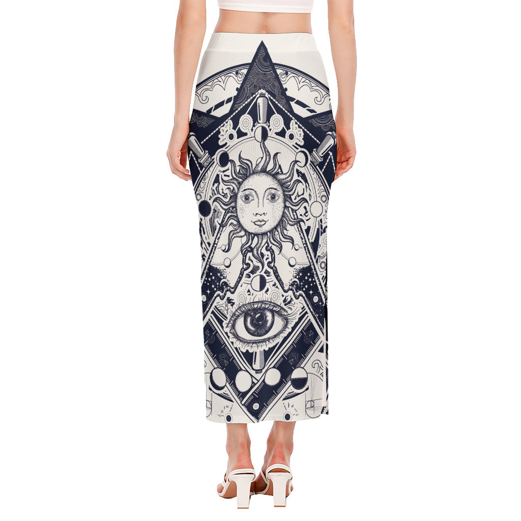 Vintage Masonic Freemasonry Print Side Slit Maxi Skirt